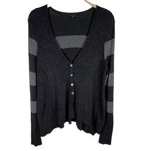 Eileen Fisher Sz S Charcoal Stripe Stretch‎ Viscose Knit Button Front Cardigan